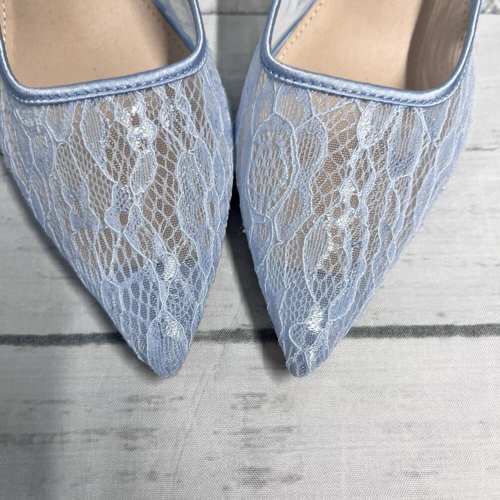 Coutgo Baby Blue Satin Lace High Heel Shoes size 9 Wedding Cocktail Formal Prom - Picture 5 of 14